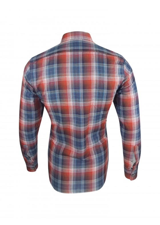 Z Zegna Long-sleeved Plaid Shirt Red-blue  Z Zegna Long-sleeved Plaid Shirt Red-blue