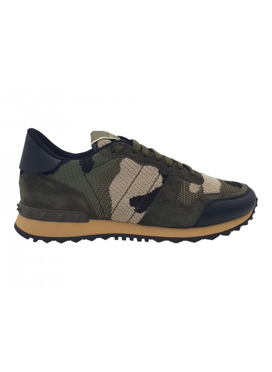 Valentino Garavani Rockrunner camo-jacquard mesh and suede trainers-Green LST723 Valentino Garavani Rockrunner camo-jacquard mesh and suede trainers-Green LST723