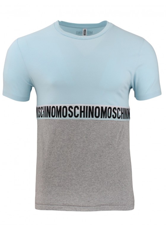 MOSCHINO Two tone Short sleeve T shirt in grey and pale blue - A1909