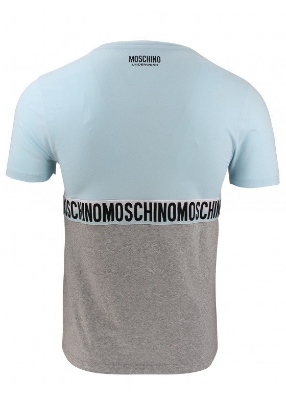 MOSCHINO Two tone Short sleeve T shirt in grey and pale blue - A1909