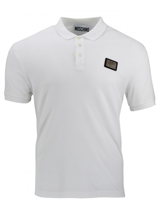 MOSCHINO PLAQUE POLO SHIRT in White ZPA1204-2042-0001 MOSCHINO PLAQUE POLO SHIRT in White ZPA1204-2042-0001