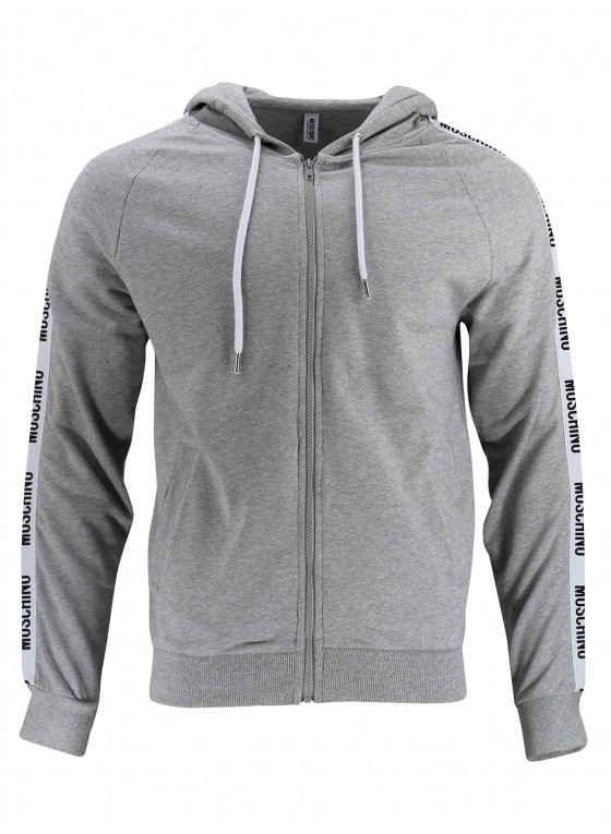 Moschino Grey Hooded zip Sweatshirt with side print - V1707-0489