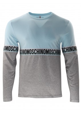 Moschino Long sleeve two tone T shirt in pale blue and grey - A1810-8121-1333
