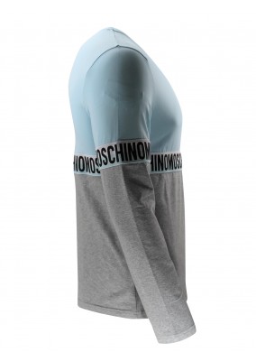 Moschino Long sleeve two tone T shirt in pale blue and grey - A1810-8121-1333