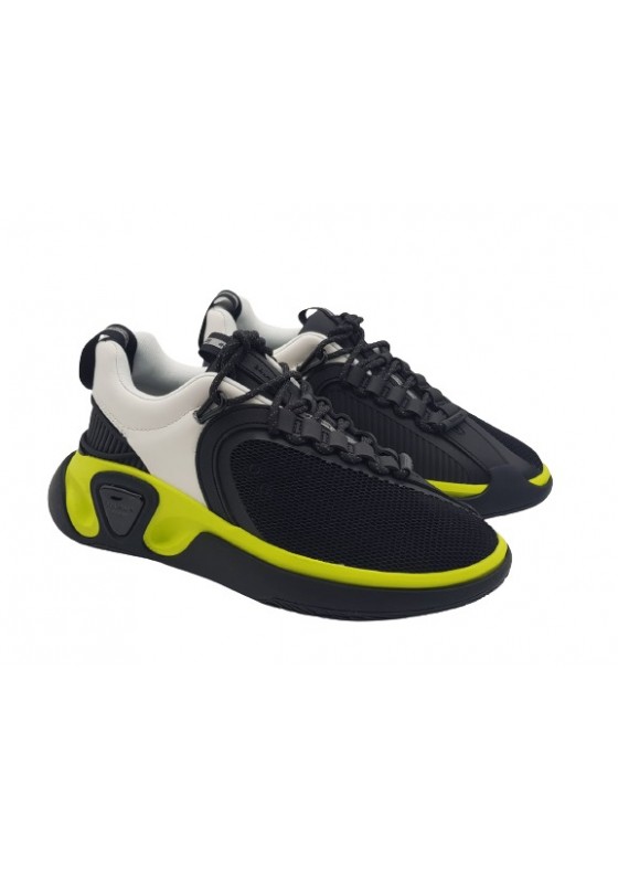 Balmain- White, black, yellow, gummy leather and mesh B-Runner sneakers-WM1VI261TREK