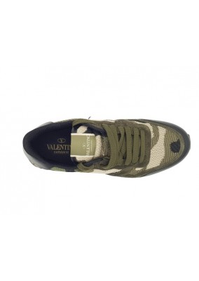 Valentino Garavani Rockrunner camo-jacquard mesh and suede trainers-Green LST723