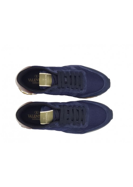 Valentino Garavani Rockrunner suede and mesh trainers in blue TV723Y2 Valentino Garavani Rockrunner suede and mesh trainers in blue TV723Y2
