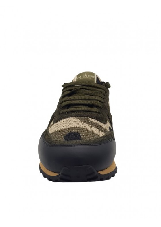 Valentino Garavani Rockrunner camo-jacquard mesh and suede trainers-Green LST723 Valentino Garavani Rockrunner camo-jacquard mesh and suede trainers-Green LST723
