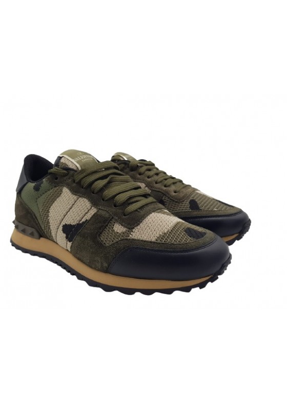Valentino Garavani Rockrunner camo-jacquard mesh and suede trainers-Green LST723 Valentino Garavani Rockrunner camo-jacquard mesh and suede trainers-Green LST723